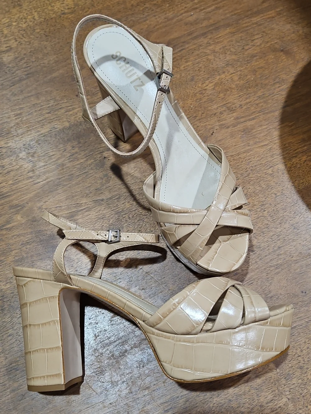 SCHUTZ Nude Croc-Embossed Platform Sandals